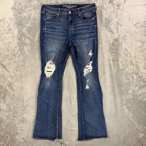 American Eagle Outfitters Distressed Dark Blue Flare Jeans
